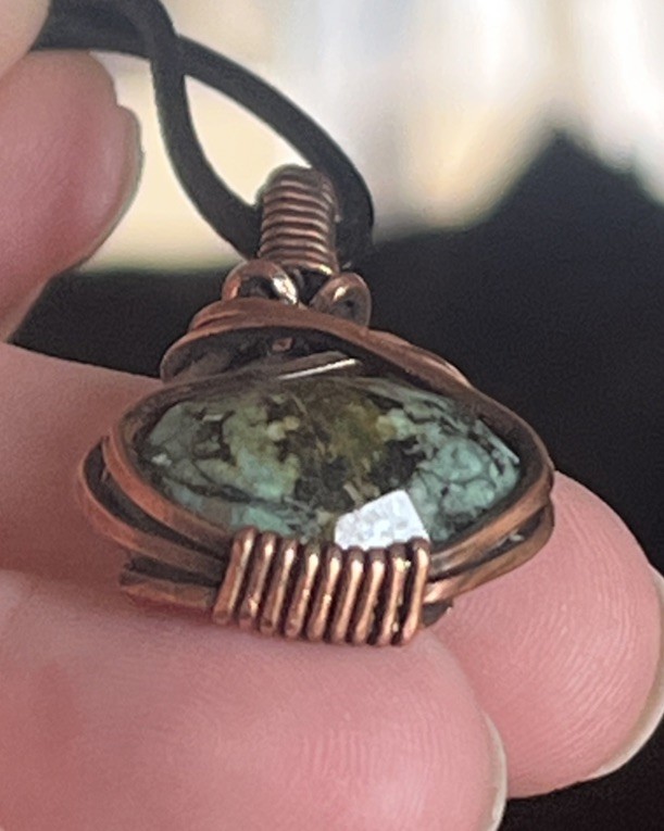 African Turquoise (Jasper) ~ Handmade Copper wire wrapped pendant jewelry 3j