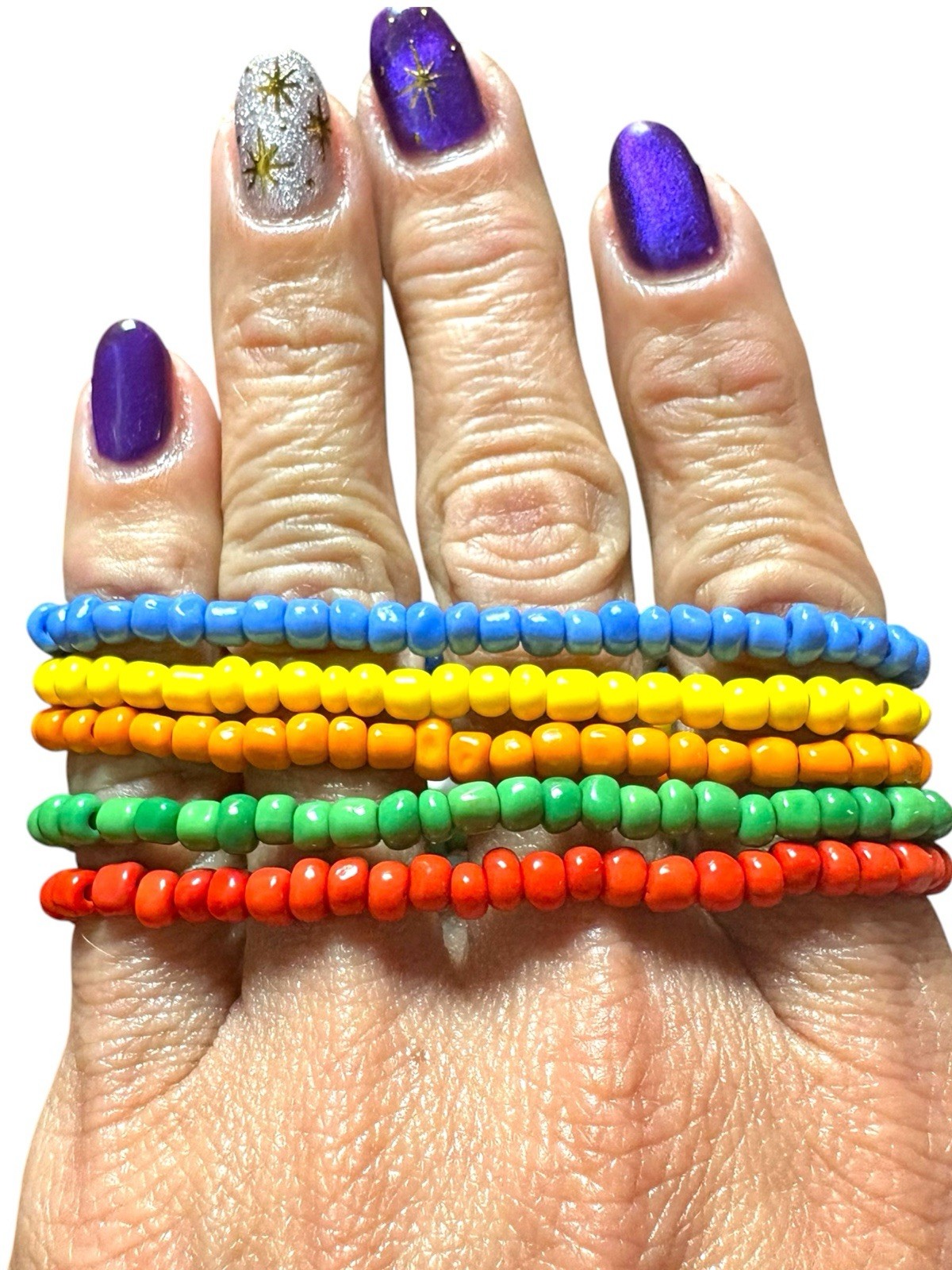 10 PC Rainbow Glass Bead Stretch Bracelet & Necklace Set