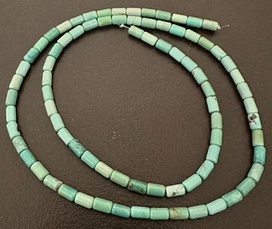 Old Stock Green Turquoise Barrel Cylinder Tube 5mm Beads 16″ strand Kingman?