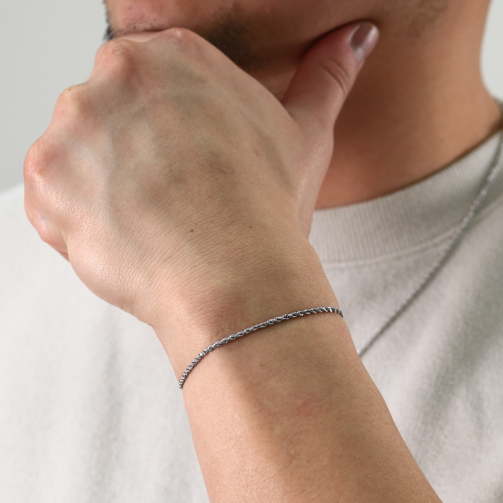 10K White Gold 2mm Diamond Cut Rope Bracelet Mens Womens 7″ 7.5″ 8″ 8.5″ 9″