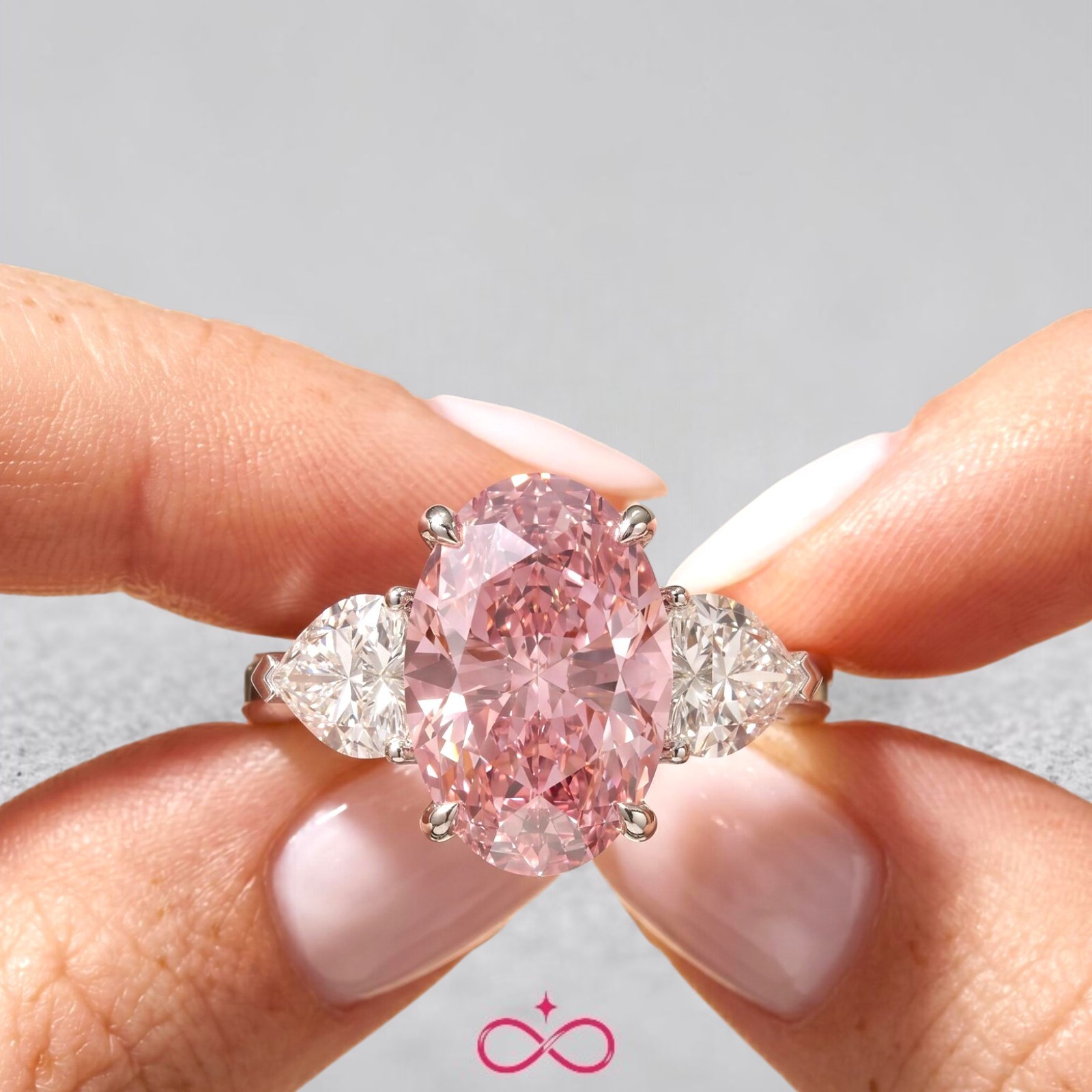 Oval Cut 3.80 Ct IGI Lab Created Fancy Intense Pink Diamond Ring in 950 Platinum