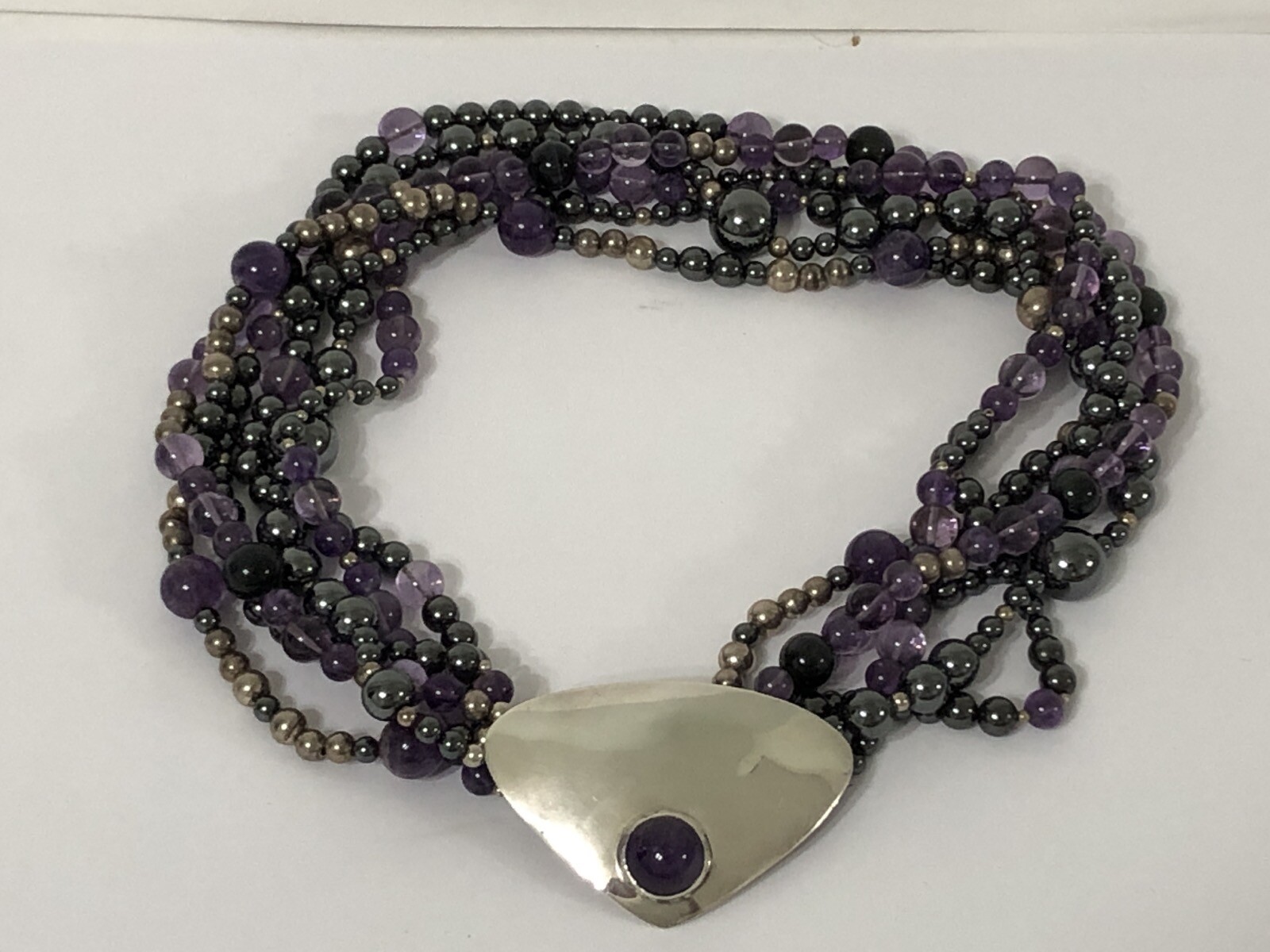 SUSAN CUMMINGS multi strand amethyst bead necklace/Choker statement piece Signed