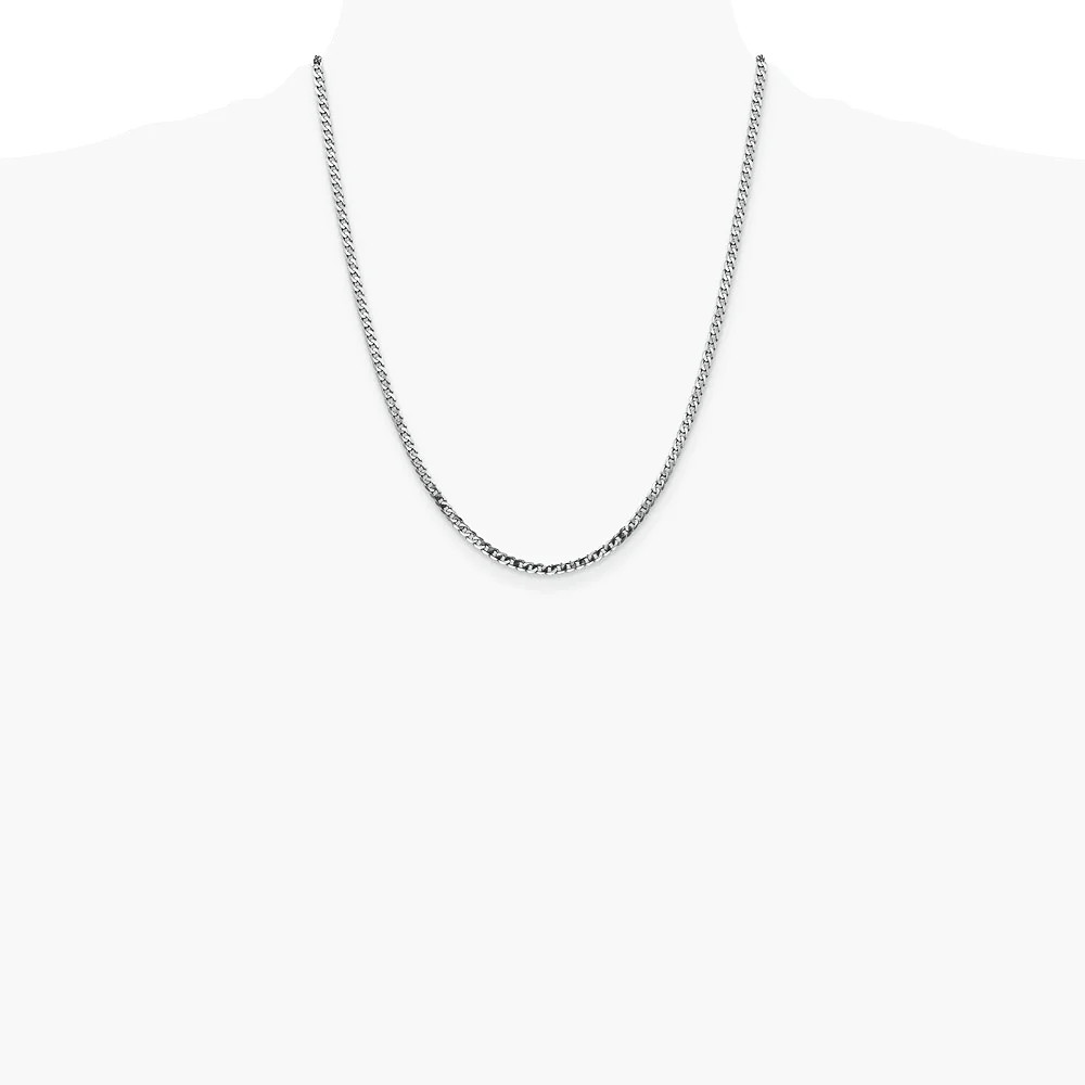 14K White Gold 2.9mm Flat Beveled Curb Chain Necklace 16″-26″