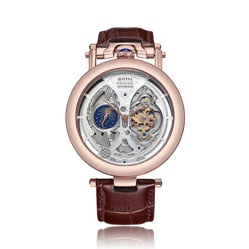 Automatic Skeleton Men Watch Moon‑Phase Large Dial Tourbillon Style Wristwatch