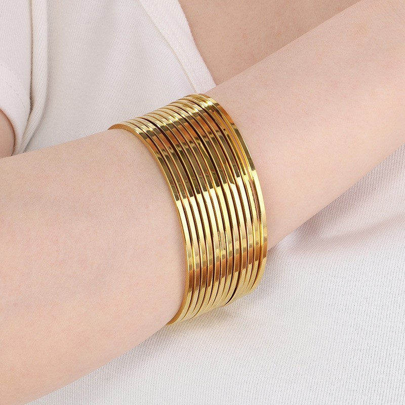 12pcs Set Bangles for Women Stainless Steel Glossy Stackable Solid Bracelet 2mm
