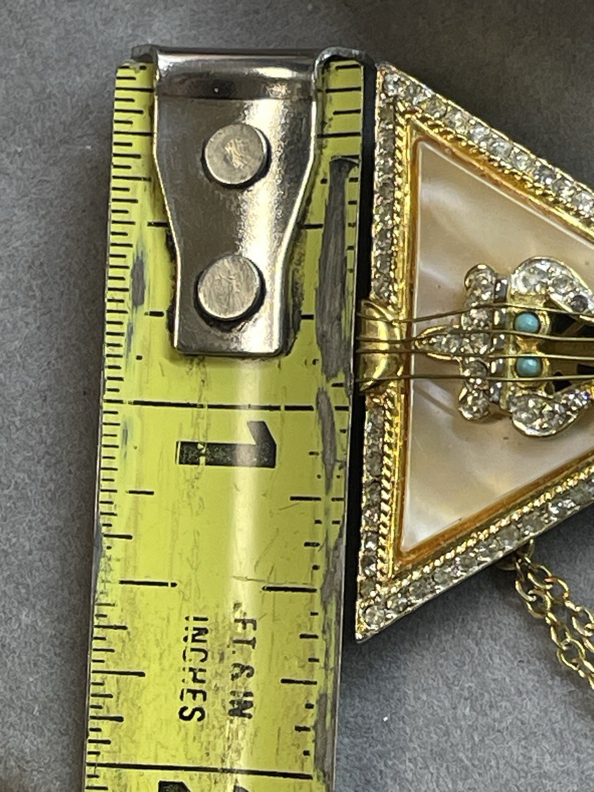 VTG R. MANDLE MOP Faux Turquoise Rhinestone Balalaika Guitar Pin Brooch Rare