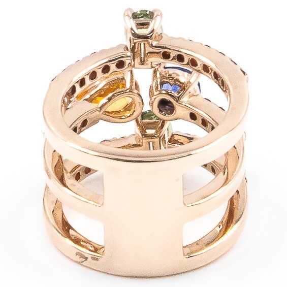 3.13ct Natural Green Red Yellow Blue Sapphire Ring 925Sliver in Rose Gold Plated