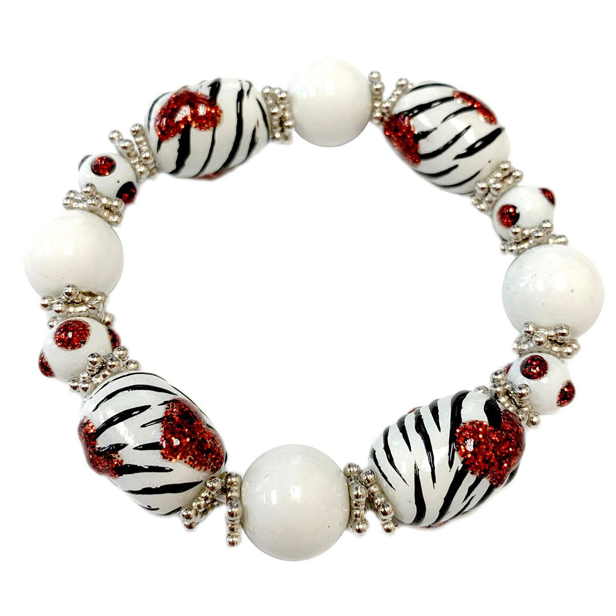 Heart Bracelet Black White Zebra Unique Beaded Stretch Bracelet for Women