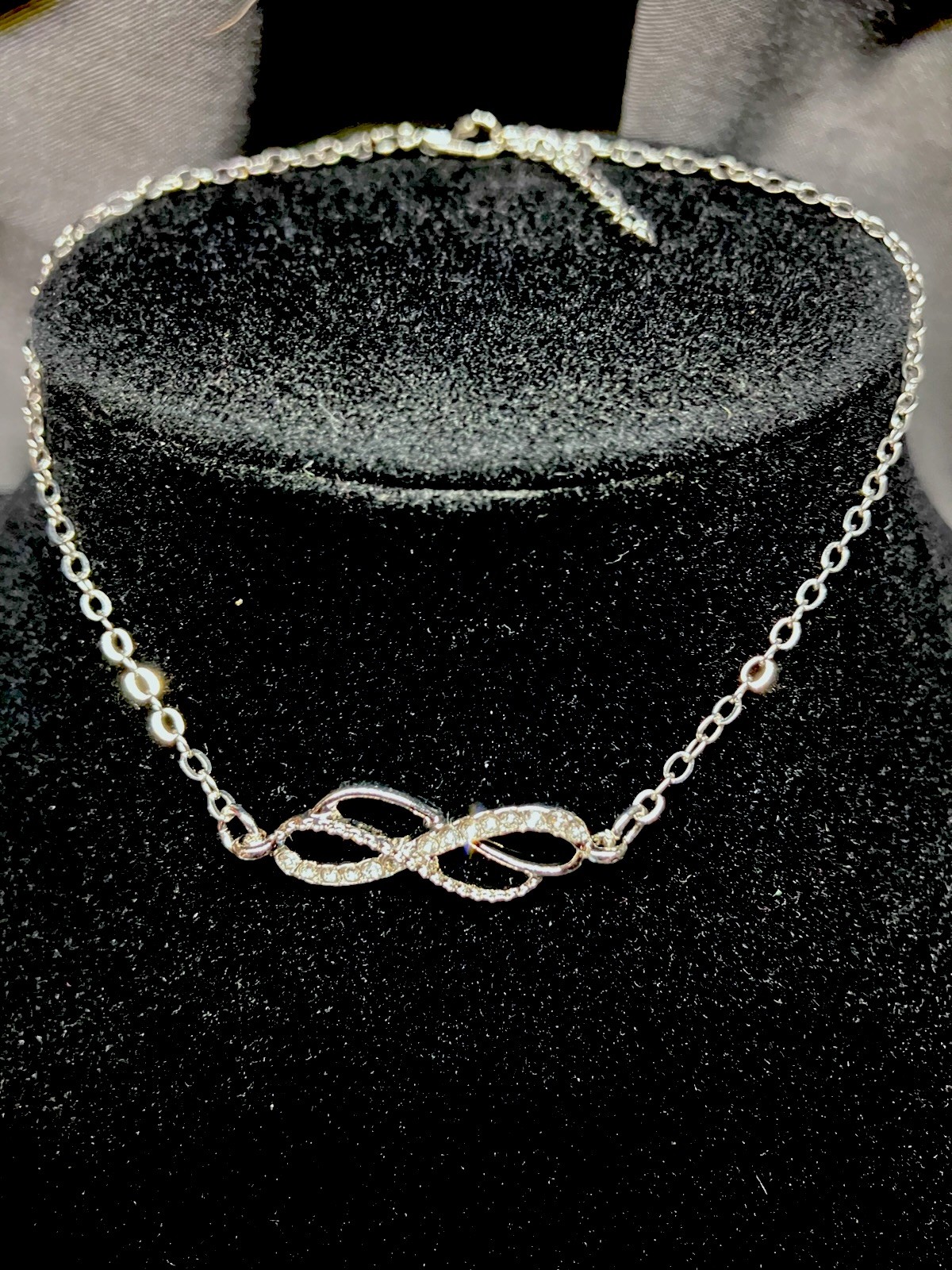 Womens Infinity Silver plated bracelet with stainless steel cz anklet + earrings