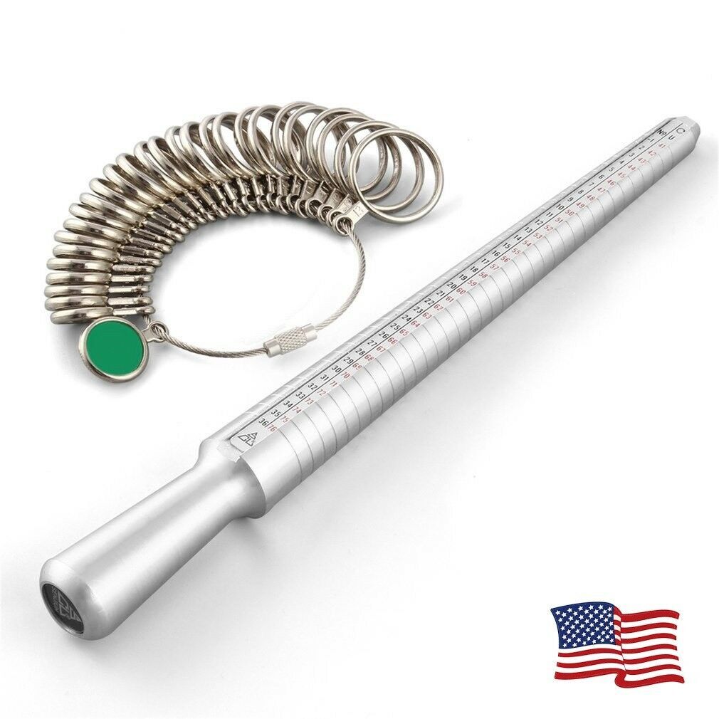 Ring Sizer Set Metal Mandrel Steel Gauge Kit Finger Size Measure Sizing Tools HO
