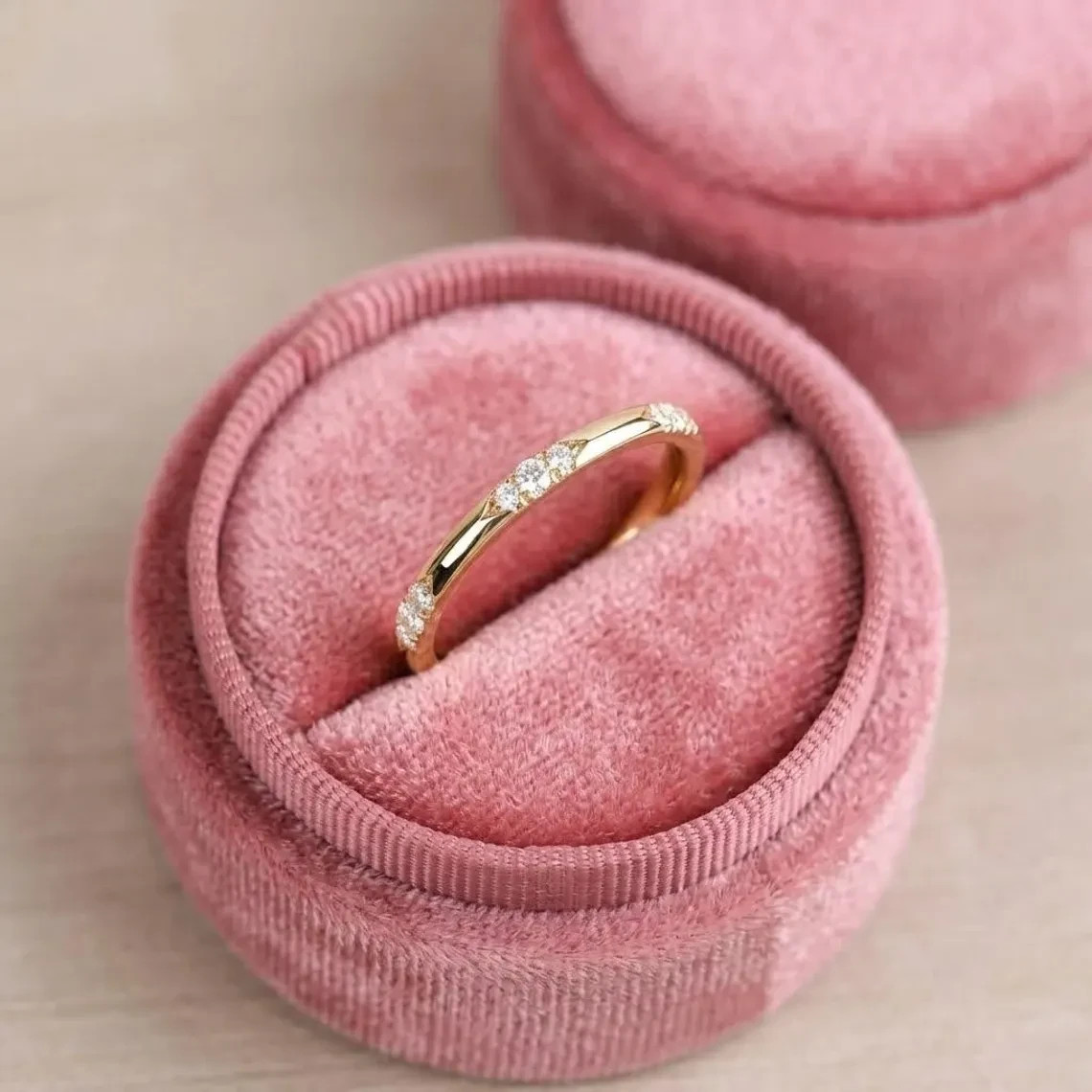 0.23 CT Round Cut Flush Set Moissanite Wedding Band 14K Yellow Gold Plated