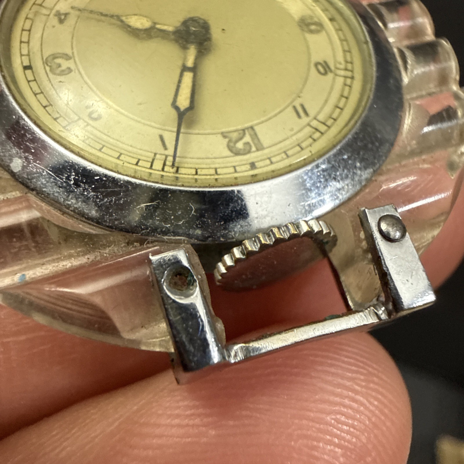 RARE! Art Deco Lucite Case ANDRE WYLER 15J Pendant Watch, Made In France-RUNS