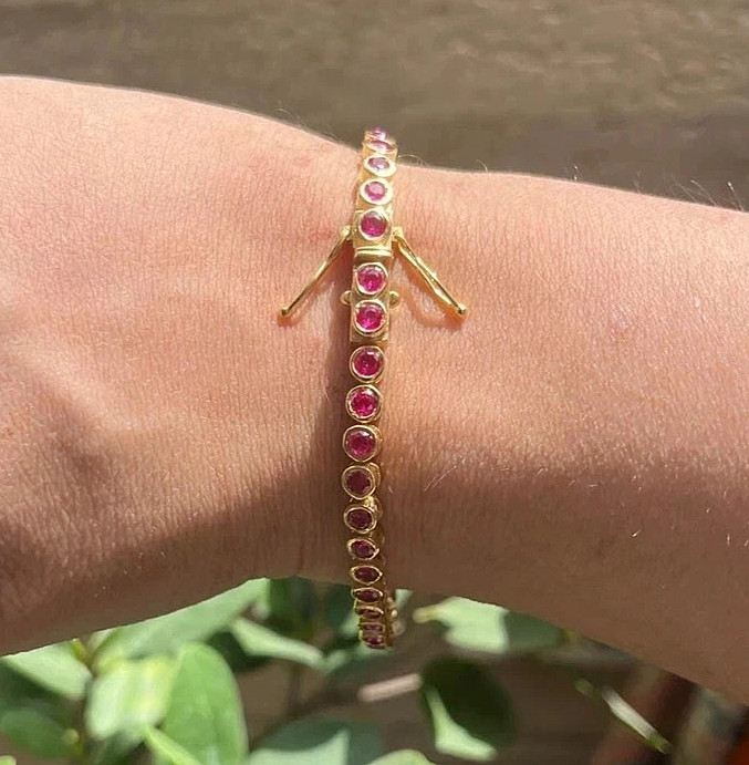 9Ct Round Lab-Created Red Ruby Tennis Bracelet 14K Yellow Gold Plated 7.5inch