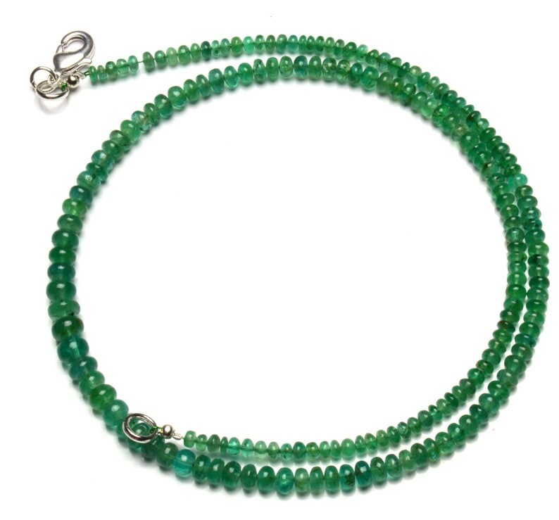 Natural Russian Emerald Smooth Rondelle Gemstone Bead Handmade Necklace 18″ Gift