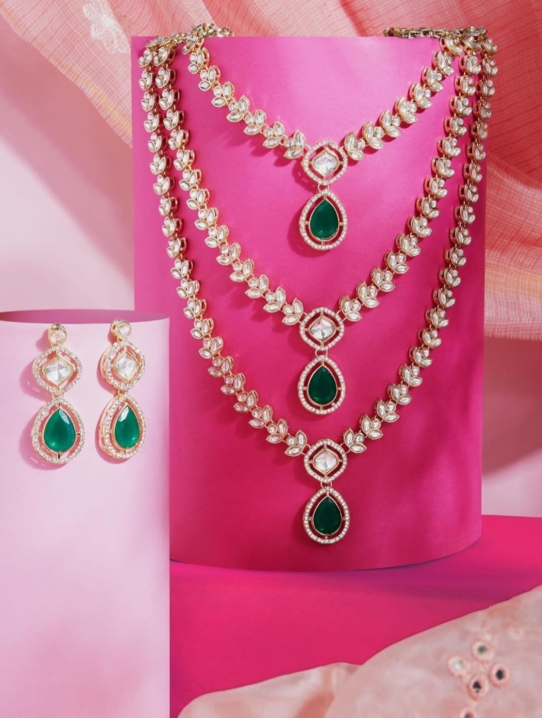 Indian bollywood gold plated created pearl and beads necklace set for women/girl