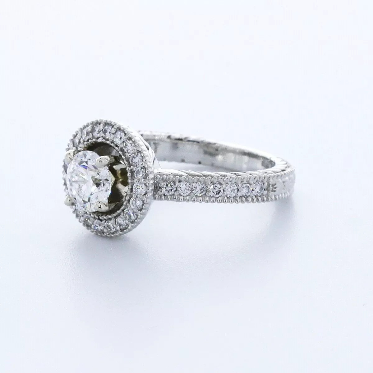 Platinum Side Stone Engagement Ring Halo 1.58 CT Round Lab-Grown Diamond D VS1