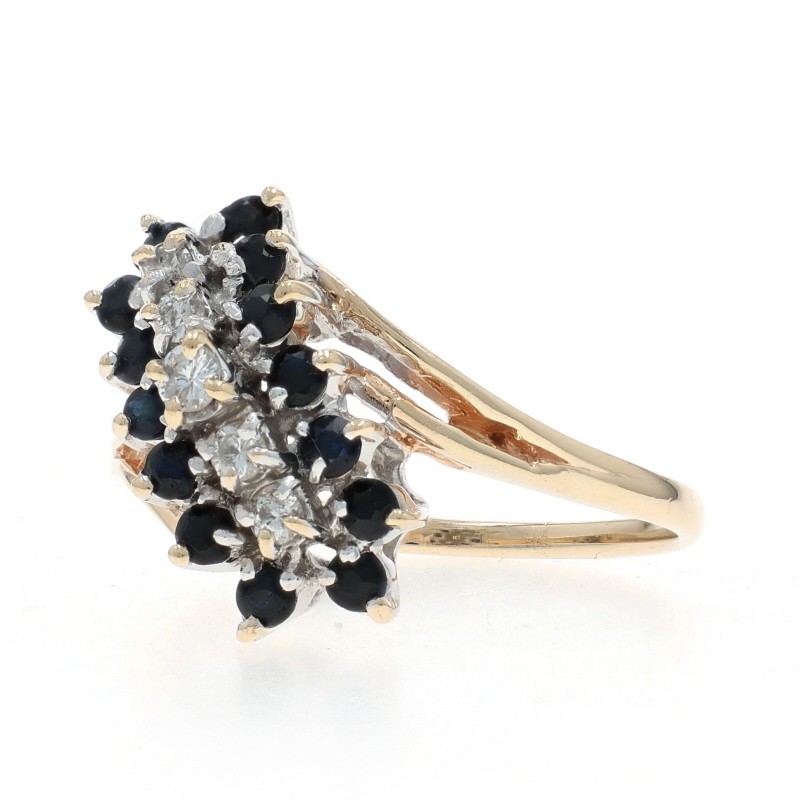 Yellow Gold Sapphire Diamond Cluster Cocktail Bypass Ring 10k 1.06ctw Waterfall
