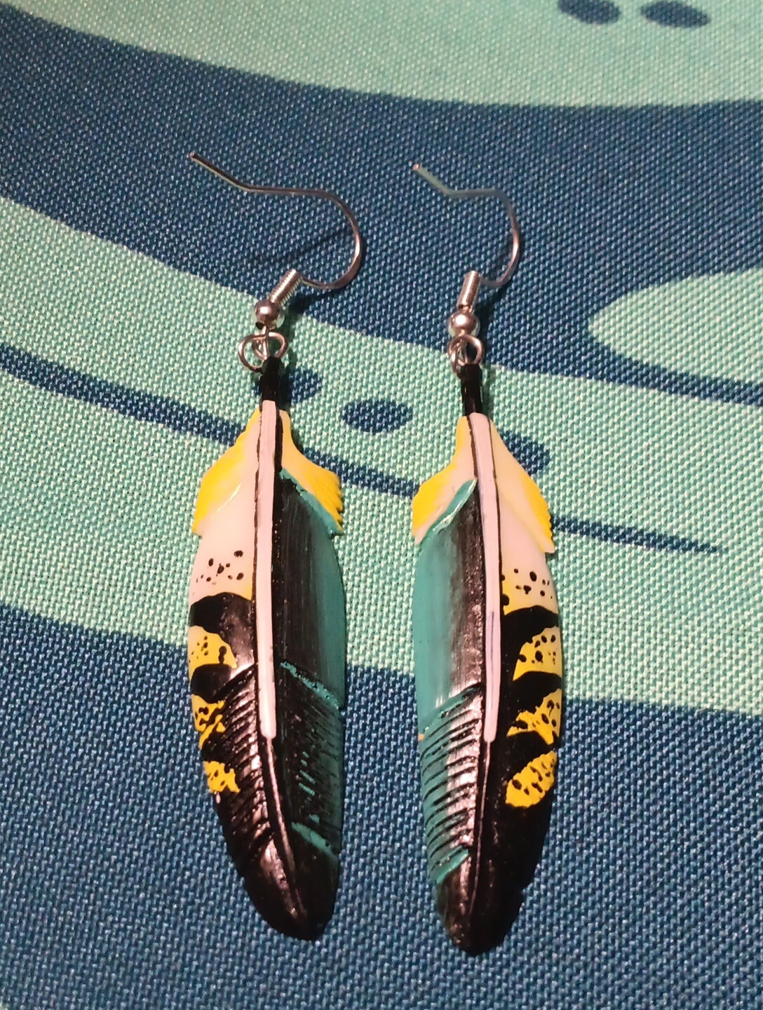 HANDMADE CARVED WATER BUFFALO BONE FEATHER EARRINGS ALASKA BONEYARD COLLECTION