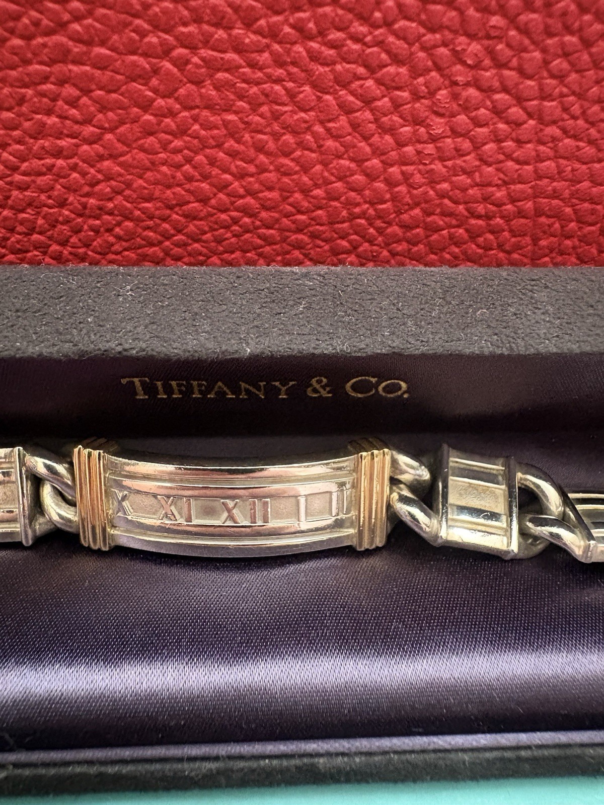 Tiffany & Co. Atlas ID Bar Link Bracelet 925 Sterling Silver Italy Fold Over