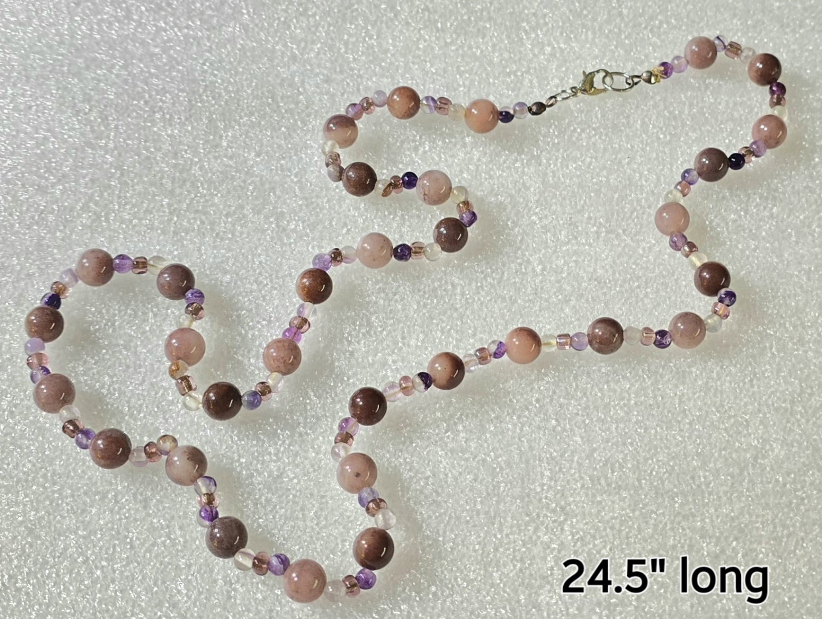 Purple & Brown Beaded Necklace 24.5″ Long