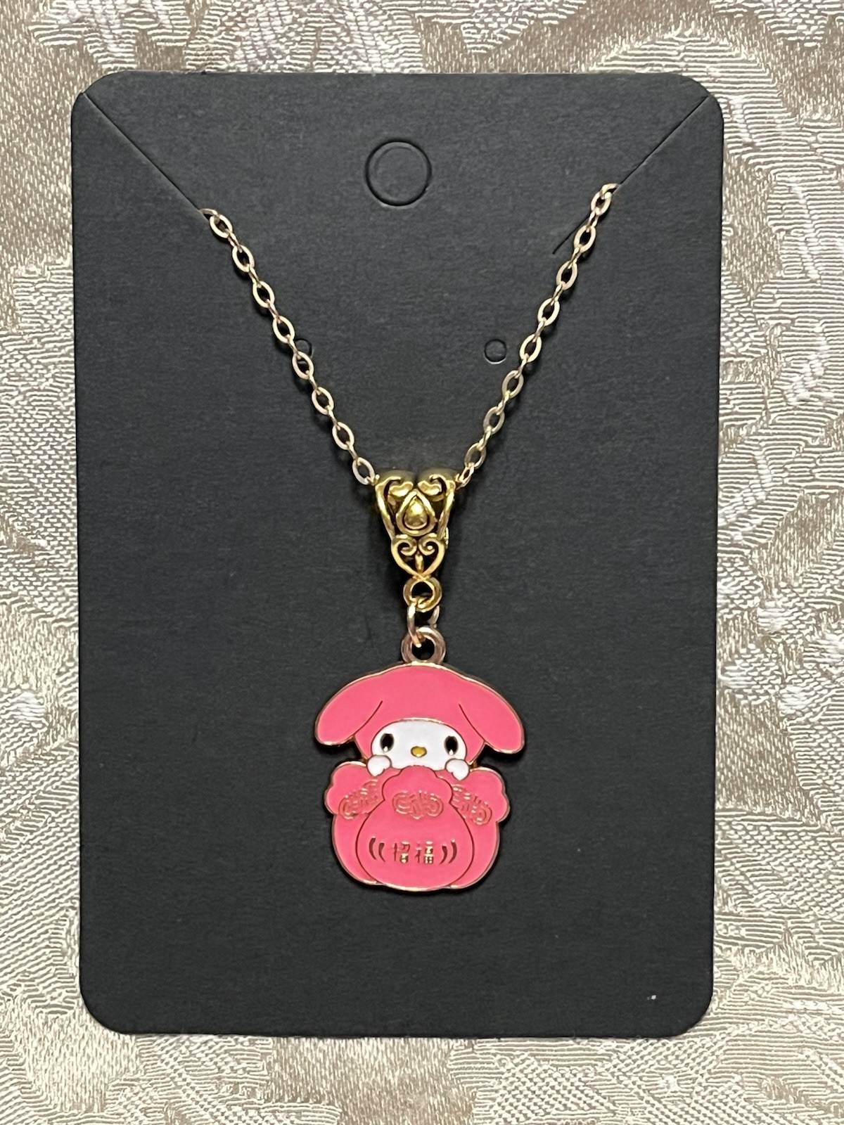 My Melody Hello Kitty Enamel Novelty Pendant Charm Gold Necklace 18”