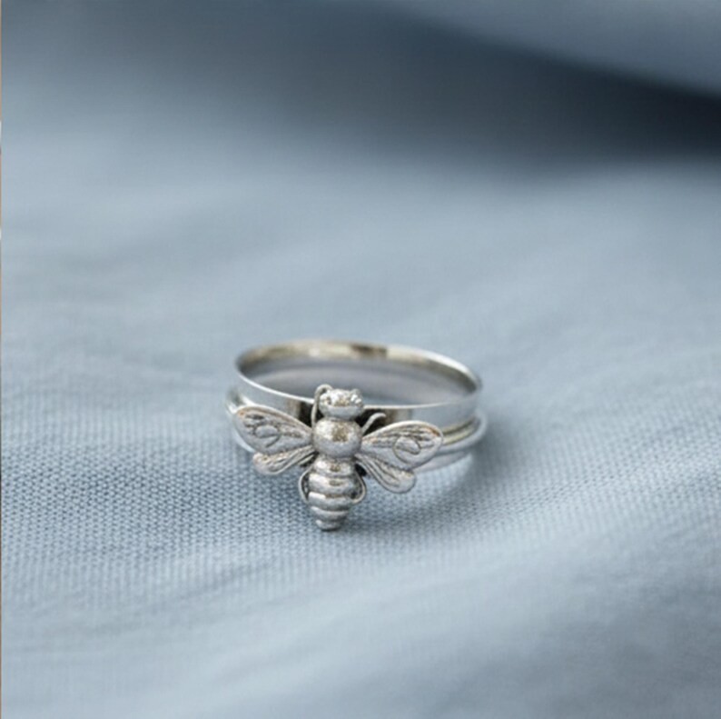 925 Sterling Silver Honeybee Spinner Ring Handmade Fidget Stress Relief Jewelry