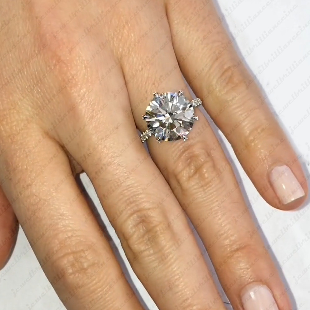 Big 12mm 6Ct Round Brilliant Moissanite Engagement Ring in 14K White Gold Plated