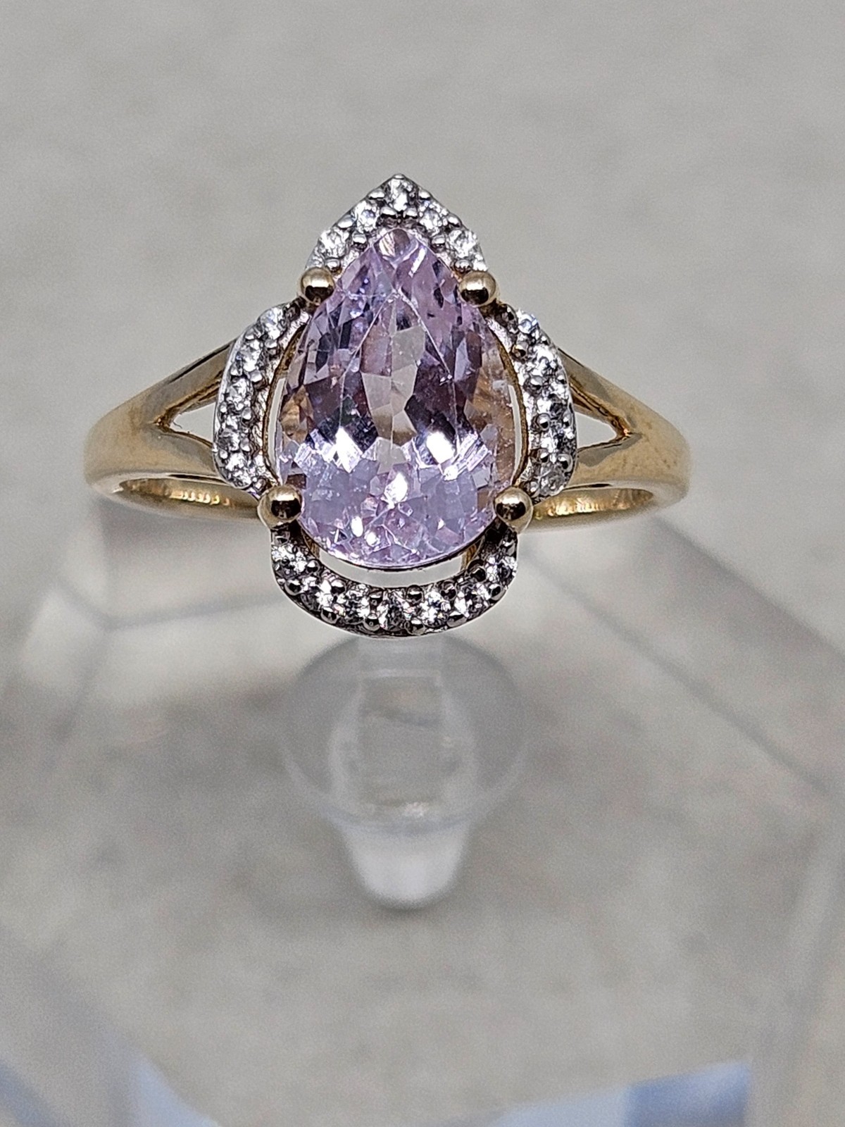 9kt Gold Minas Gerais Kunzite & Zircon Ring Size O (2.93g) Certified