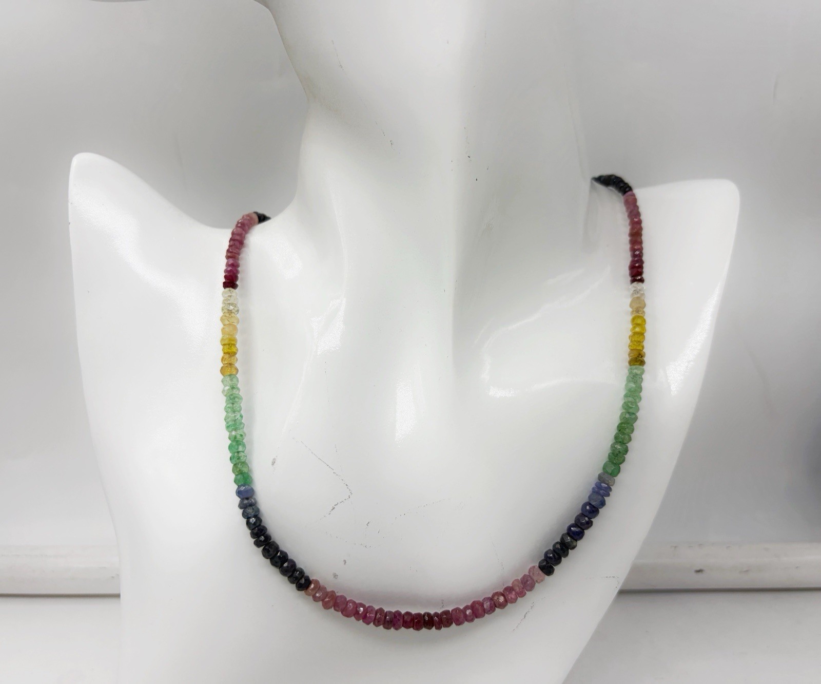 Multi Sapphire Necklace 20” 4–5mm Round Faceted Sterling Silver