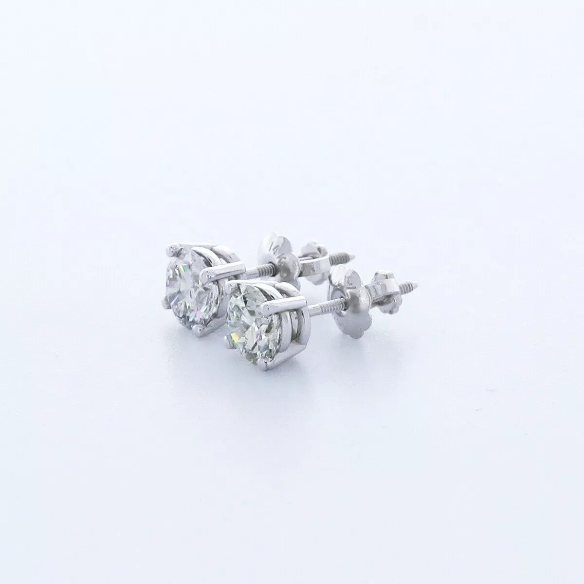 Stud Earrings Classic Solid 14K White Gold 1 Carat Round Natural Diamond G SI1