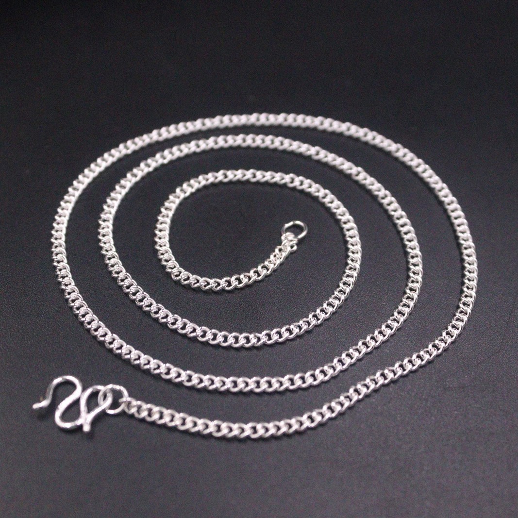 Pure Silver 999 Necklace For Women 2.2mm Width Curb Link 18inch Length Chain