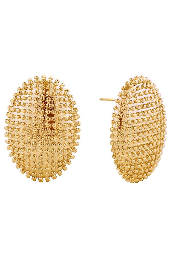 Do Everything in Love 14K Gold White Gold Dipped Beaded Oval Post Earrings