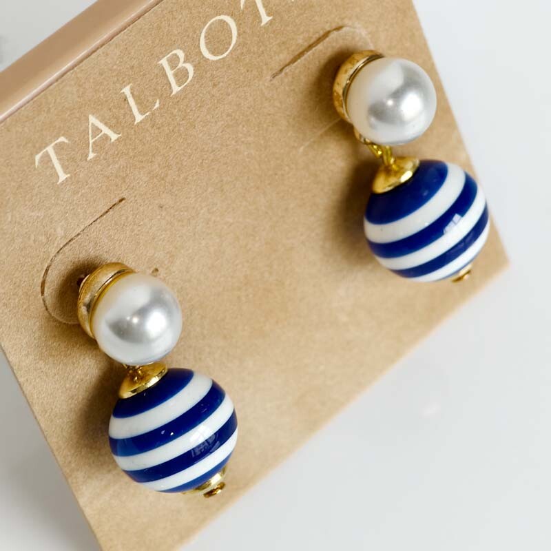 Talbots Minimalist Stripe Beads Drop Earrings Chic Women Vacation Travel Jewelry