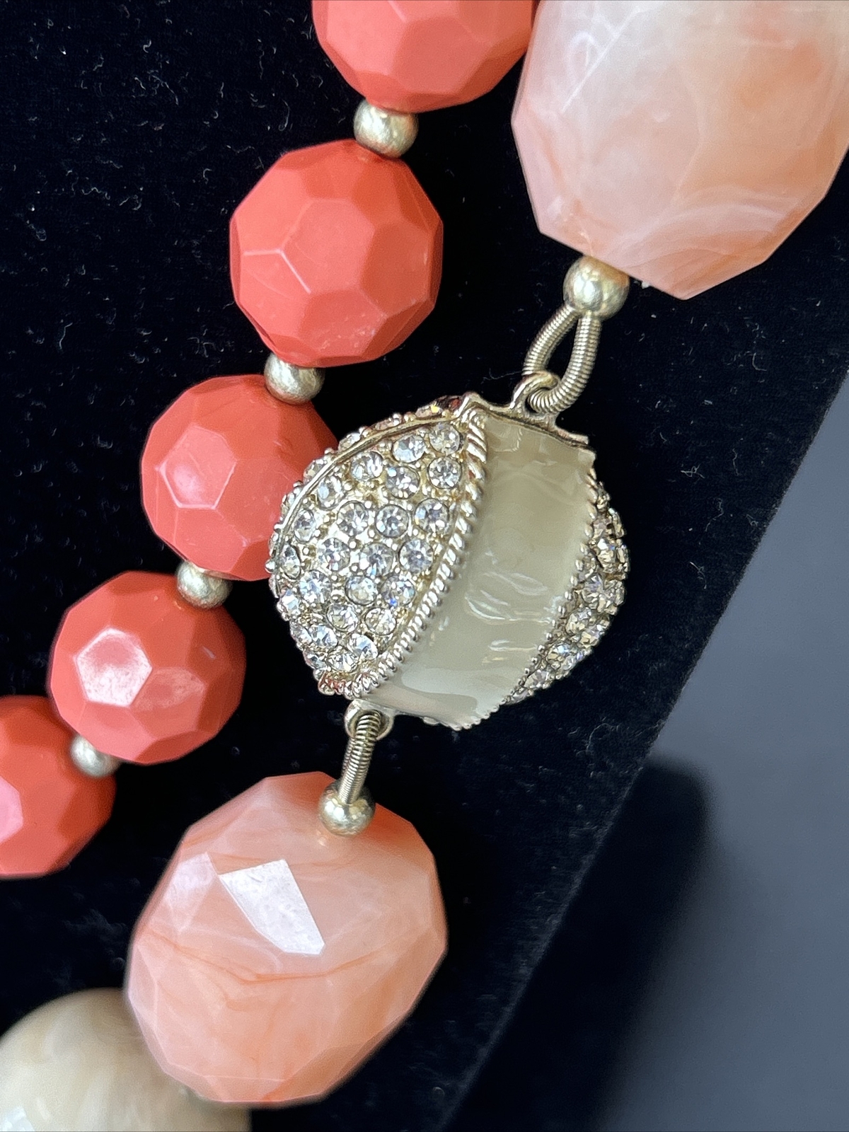 VTG Acrylic Metal Rhinestone 2 Strand Faceted Necklace Beach Orange Peach 20”