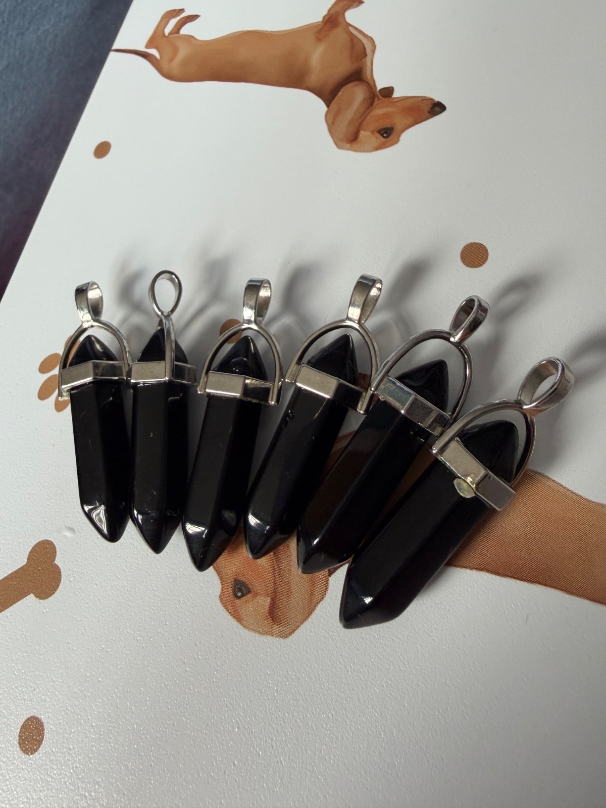 natural crystal hexagonal point prism pendant black obsidian volcanic rock