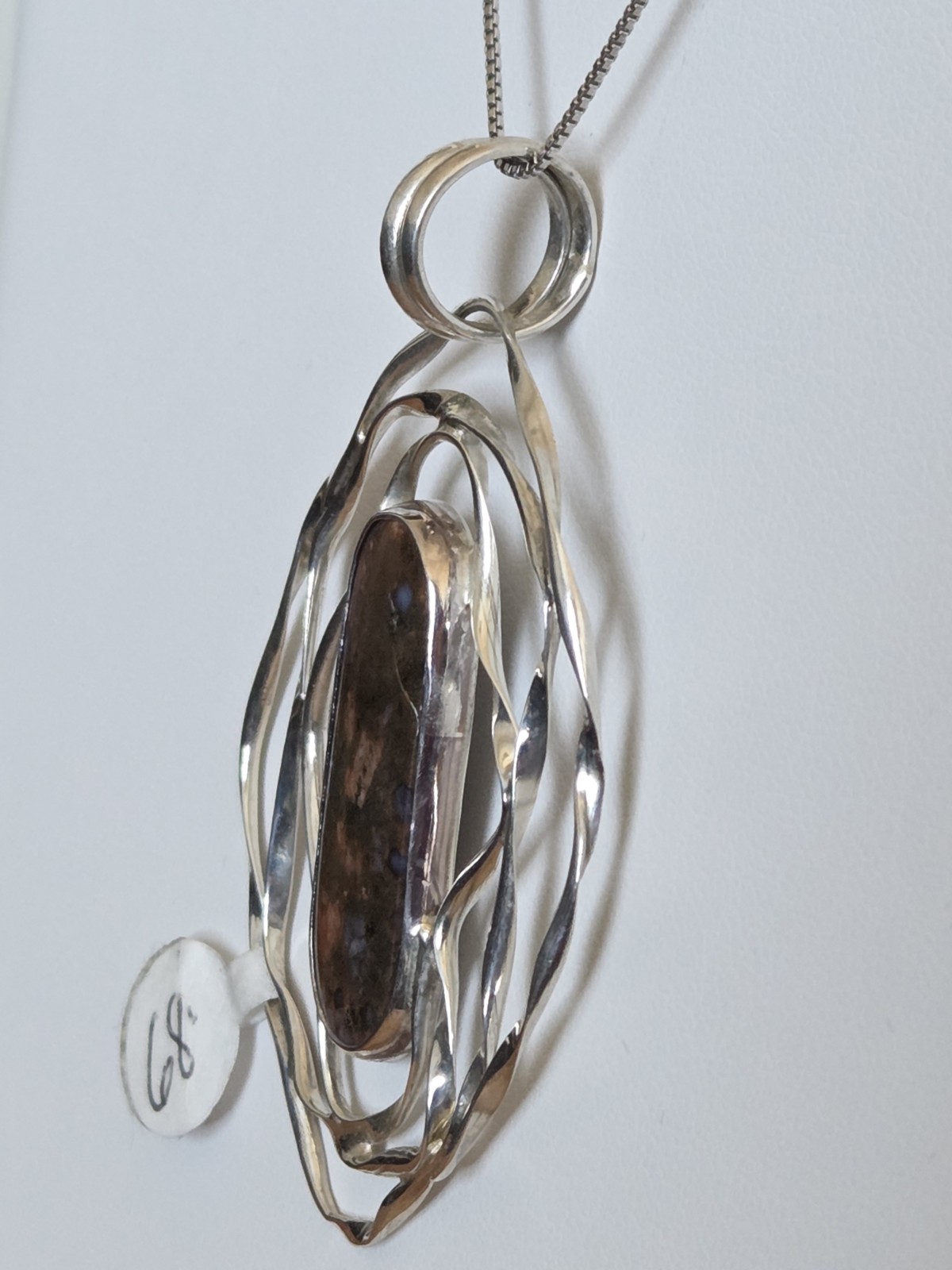 Contemporary Modern Abstract Sterling Silver Pendant Natural Stone #010JN26