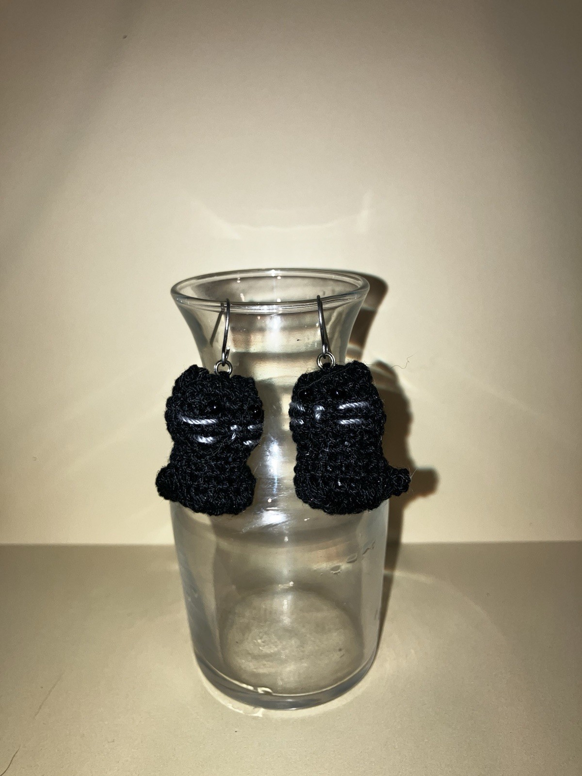 Black crochet cat earrings