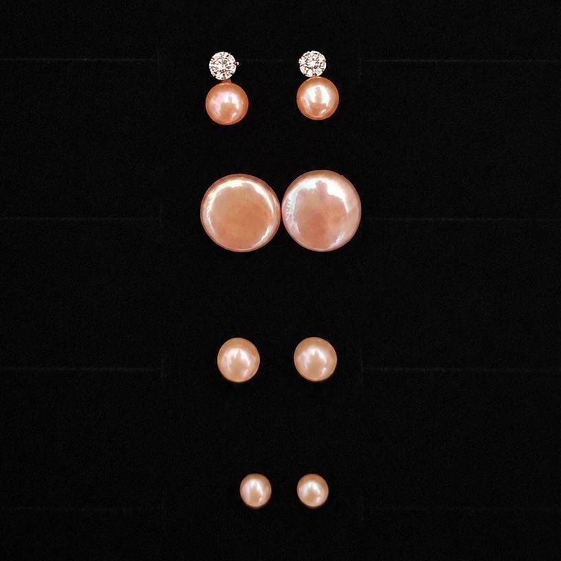 4-Pair Set of Pink Peach Rose Gold Freshwater Pearl Stud Earrings | Versatile St
