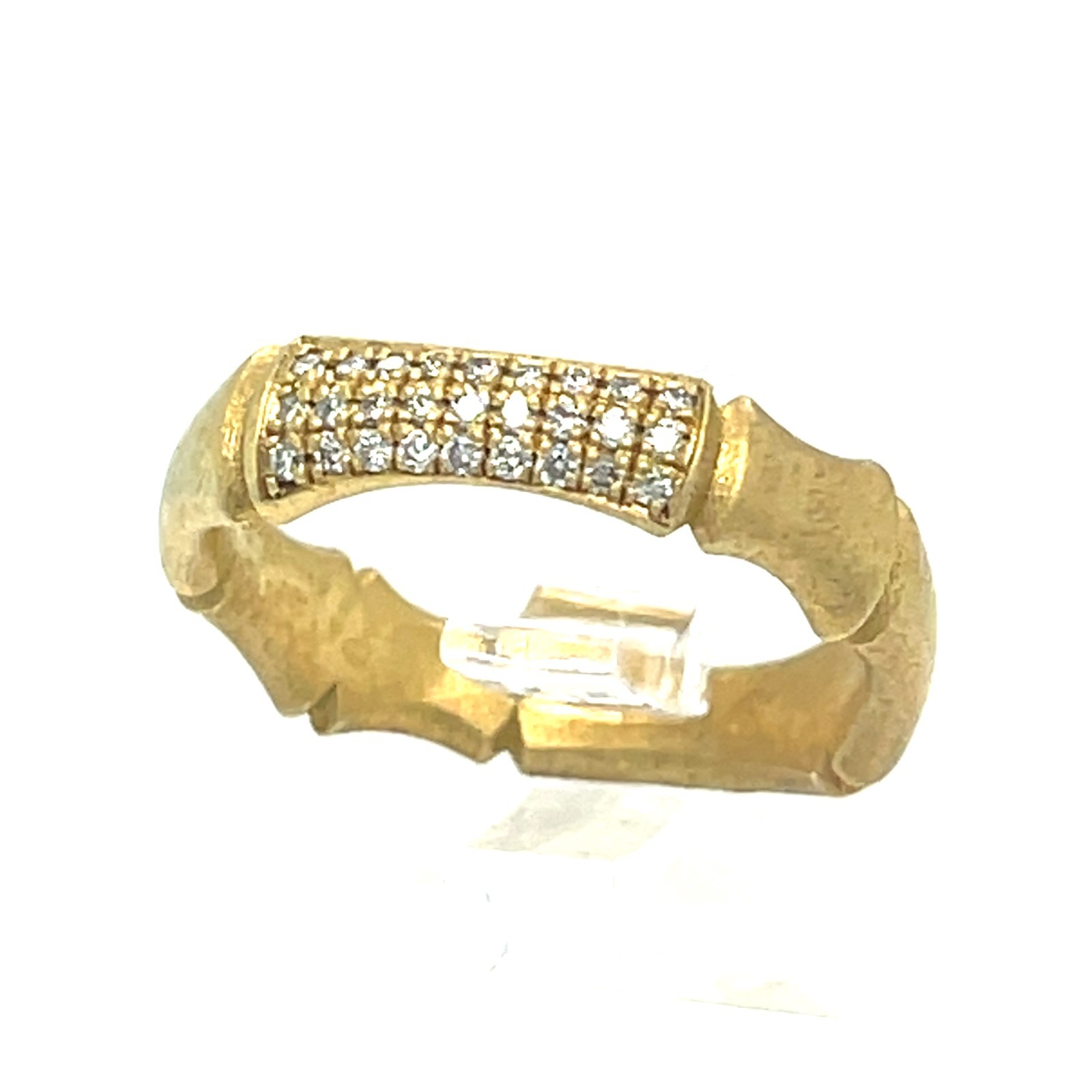 Sterling 18k Yellow Vermeil Bamboo 5 mm Ring w/ 0.27 TCW Diamond Accents Sz 6.5