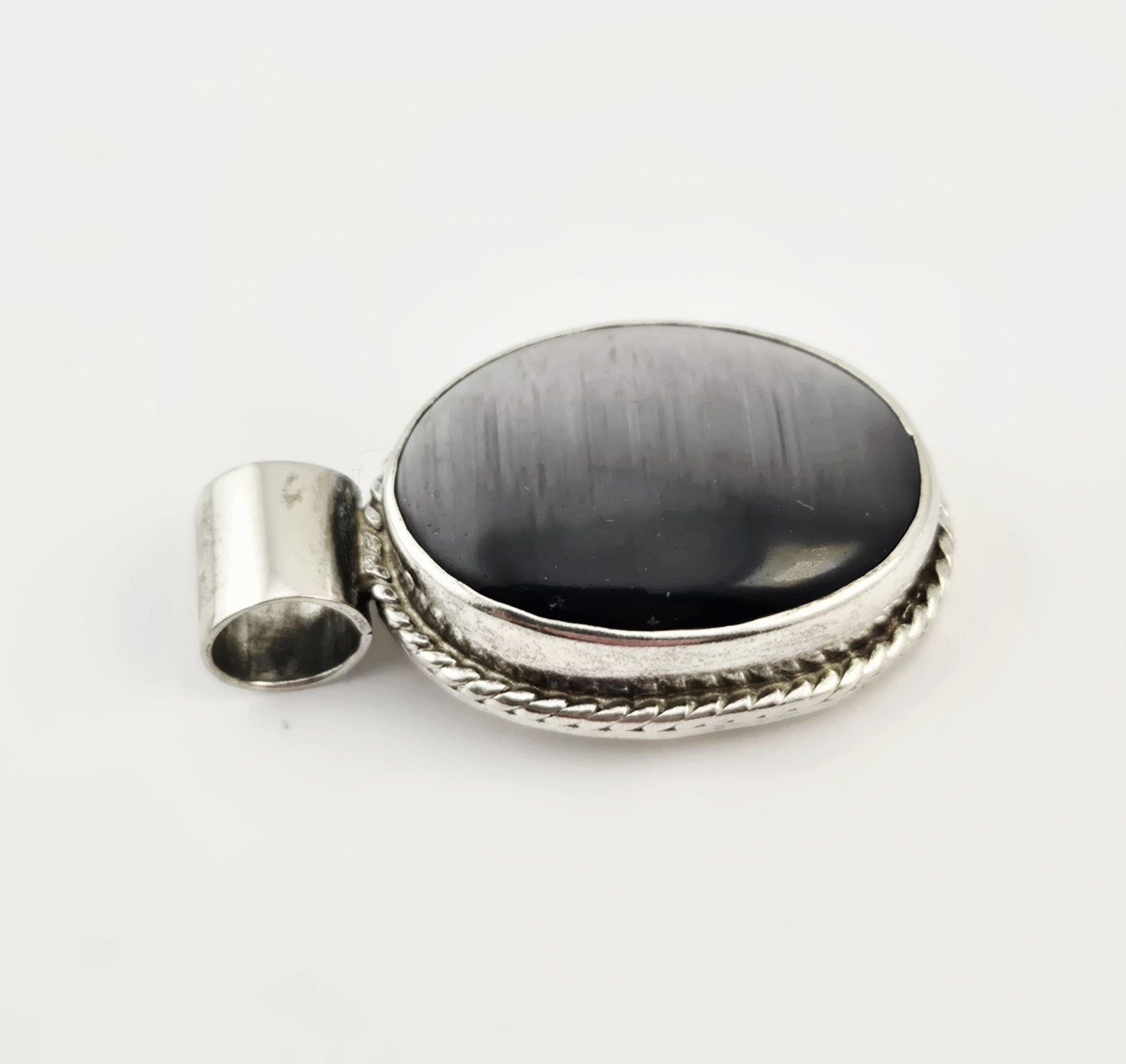 Vintage Taxco Sterling Silver Black Cabochon Slide Pendant Rope Bezel – 13.3g