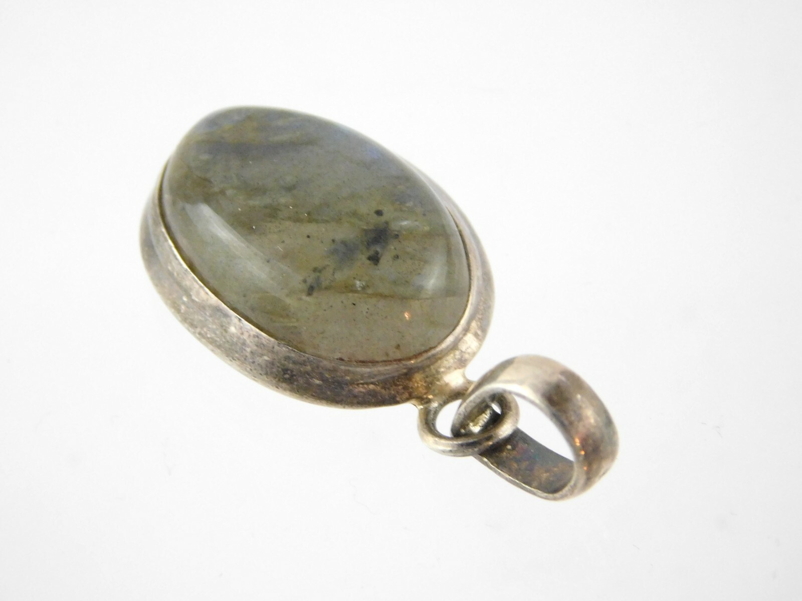 Vintage Sterling Silver Labradorite Cabochon Pendant 925 1.5 Inches 8.8 Grams