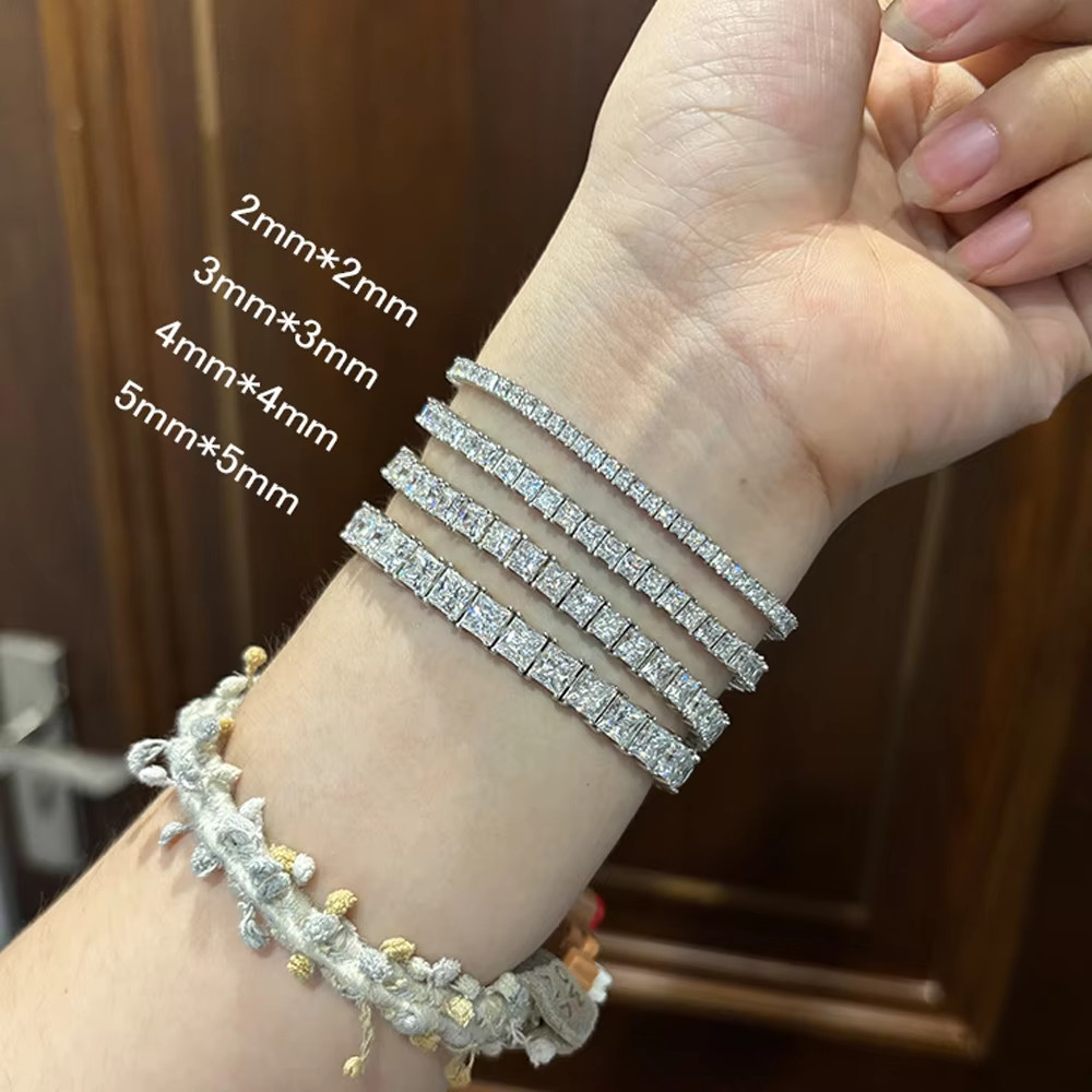2-5MM Full Princess Cut Moissanite Tennis Bracelet 925 Sterling Silver Chain