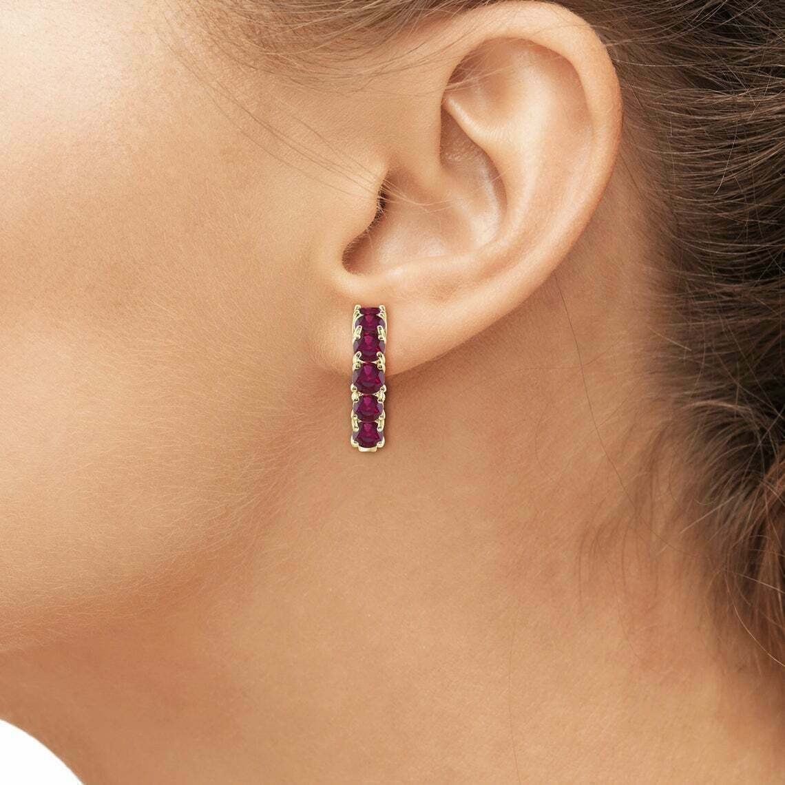 4 Ct Round Cut Lab Created Red Ruby Huggie Hoop Earrings 14k Yellow Gold Plated