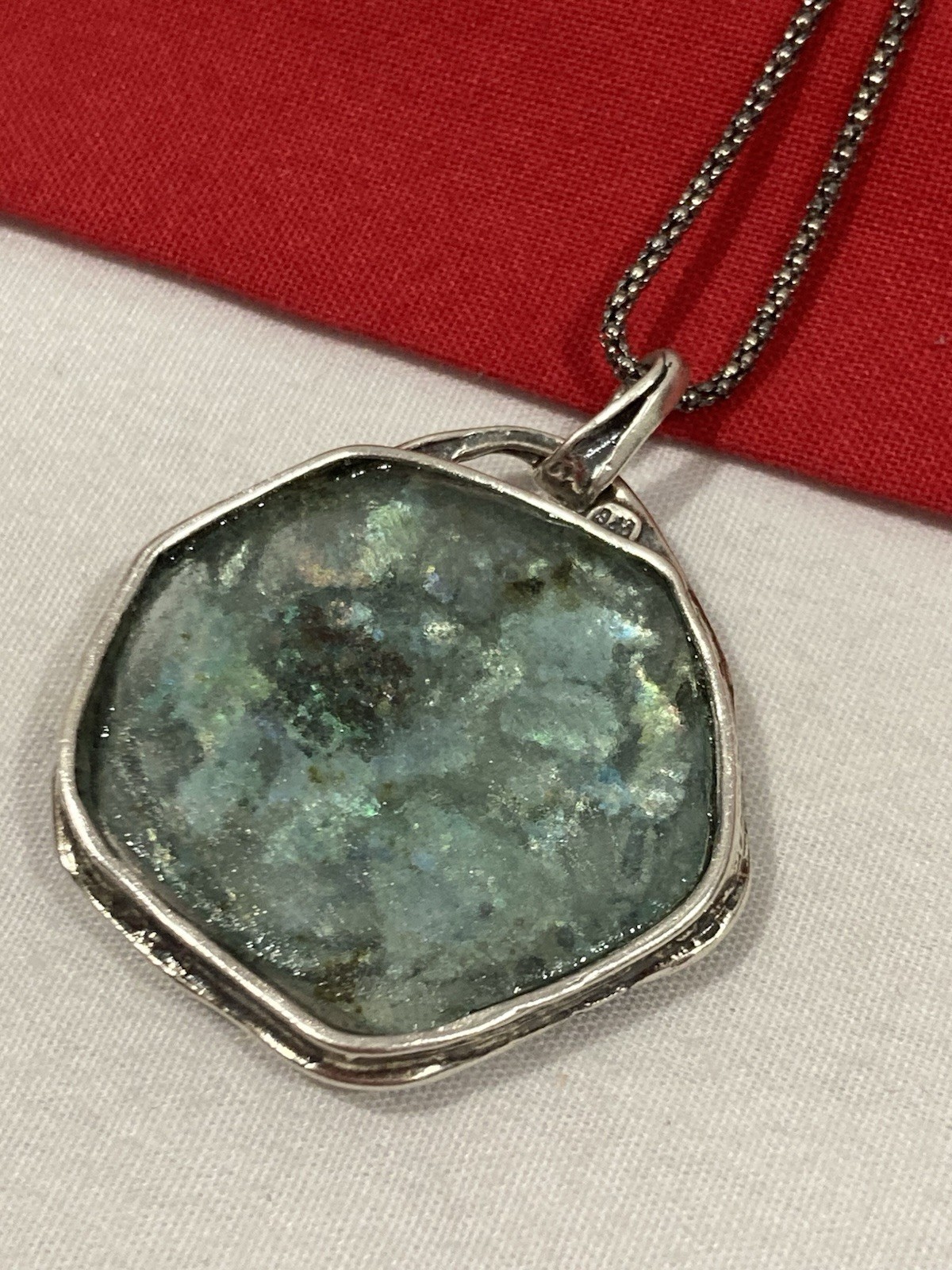 NEW OR PAZ PZ ISRAEL Sterling Silver 925 ROMAN GLASS Pendant Necklace W/BOX COA