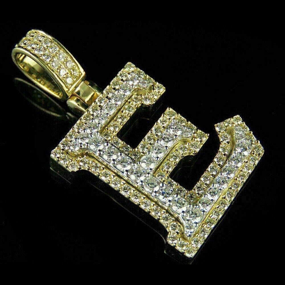 1.10Ct Round Cut Moissanite Customize E Letter Pendant In 14k Yellow Gold Plated