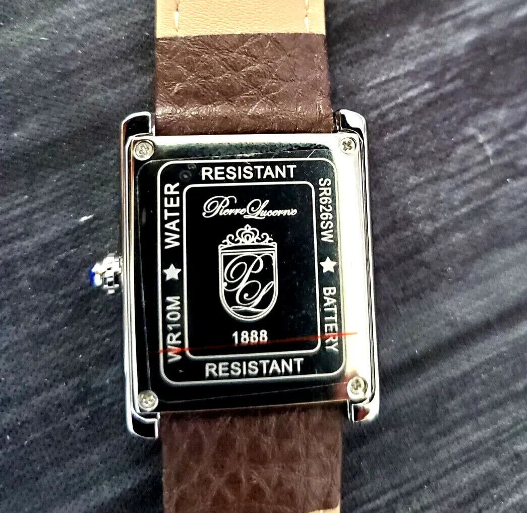 Iconic Swiss Design Pierre Lucerne 1888 Vintage Style Tank Mens Watch Brown Band