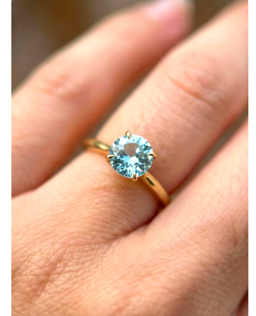 Natural Aquamarine 5.20 CT Cut Women’s Ring 14K Yellow Gold Plated Ring