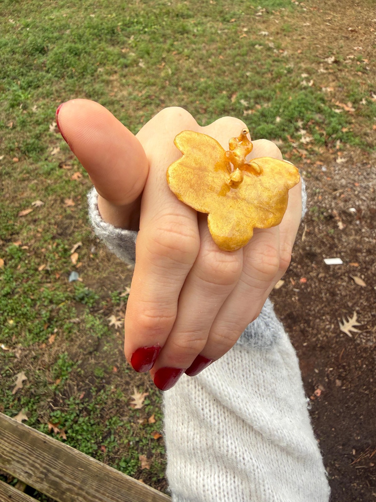 Real Orchid Resin Ring | Preserved Flower | Adjustable Gold Tone Band