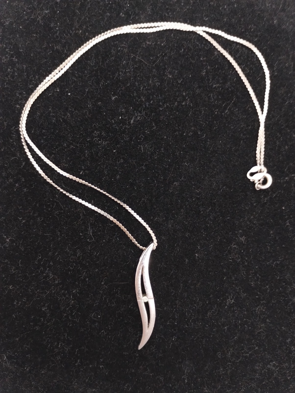 Vintage 925 Sterling Silver Wave Pendant & Link Chain Necklace 36cm Long 4.1g