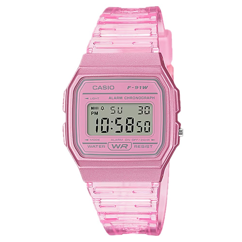 Casio Men’s Transparent Pink Digital Watch – F-91WS-4CF